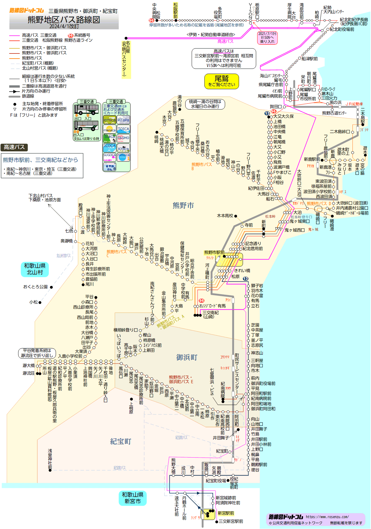 熊野地区バス路線図